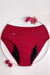 Predný diel menštruačných nohavičiek na spanie v červenej farbe